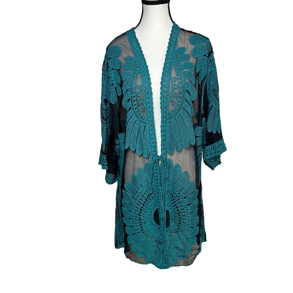 Asha Kimono Cardigan Womens OS Sheer Crochet Mesh Boho Festival Whimsigoth Artsy